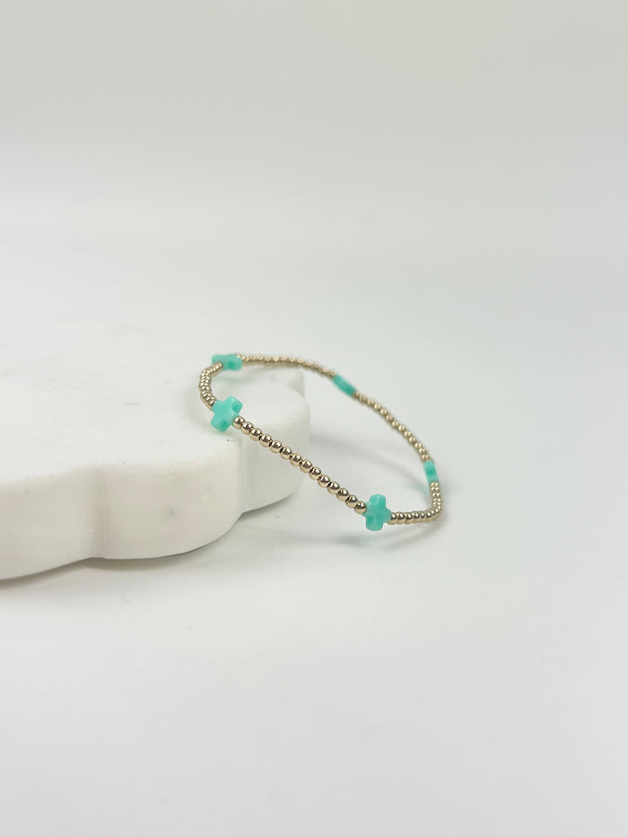 eGirl Signature Cross Small Pattern 2mm Bracelet - Mint Bracelets in at Wrapsody