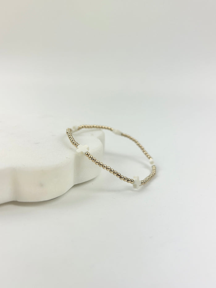 eGirl Signature Cross Small Pattern 2mm Bracelet - Off White Bracelets in at Wrapsody