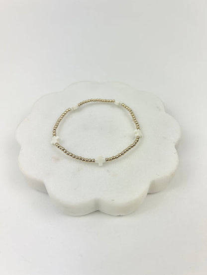 eGirl Signature Cross Small Pattern 2mm Bracelet - Off White Bracelets in at Wrapsody