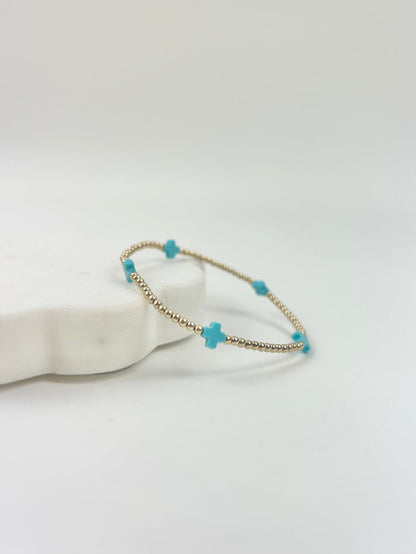 eGirl Signature Cross Small Pattern 2mm Bracelet - Turquiose Bracelets in at Wrapsody
