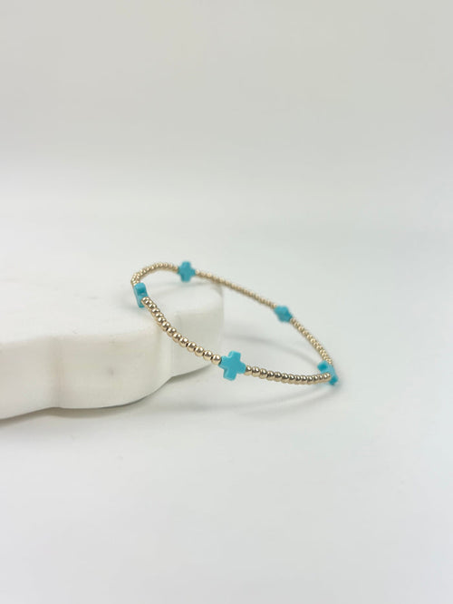 eGirl Signature Cross Small Pattern 2mm Bracelet - Turquiose Bracelets in at Wrapsody