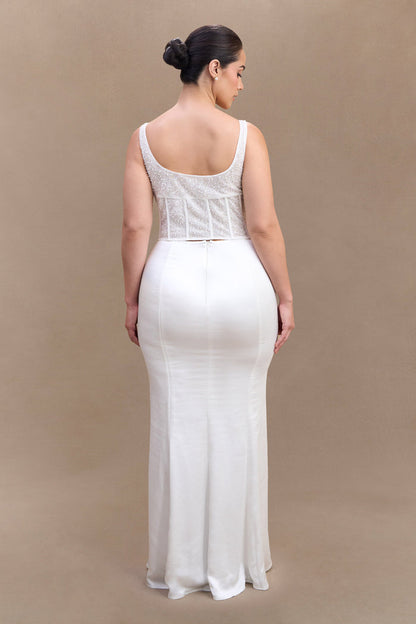 Elsie Pearl Beaded Bustier Top - White
