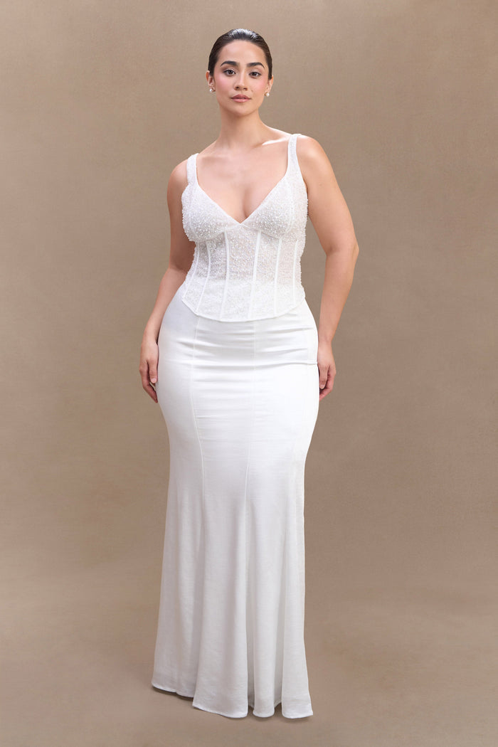 Elsie Pearl Beaded Bustier Top - White