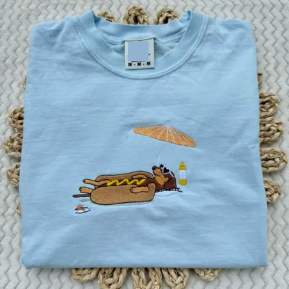 Embroidered "Hot Dog" Dachshund Beach Tee