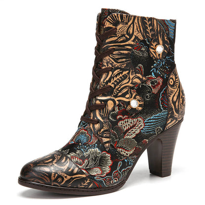 Embroidery Floral Handmade Genuine Leather Boots