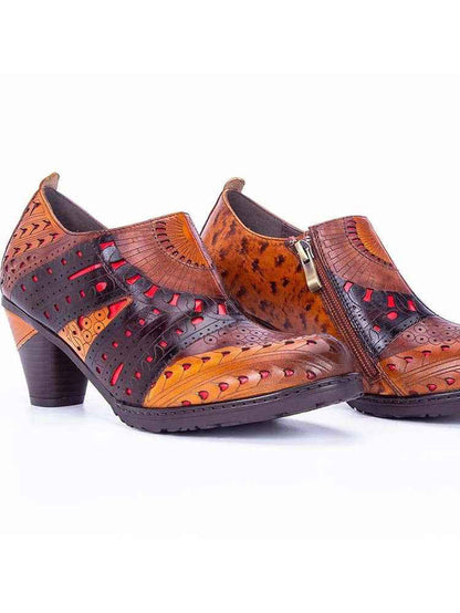 Emmeline Pattern Engraved Leather Shoes