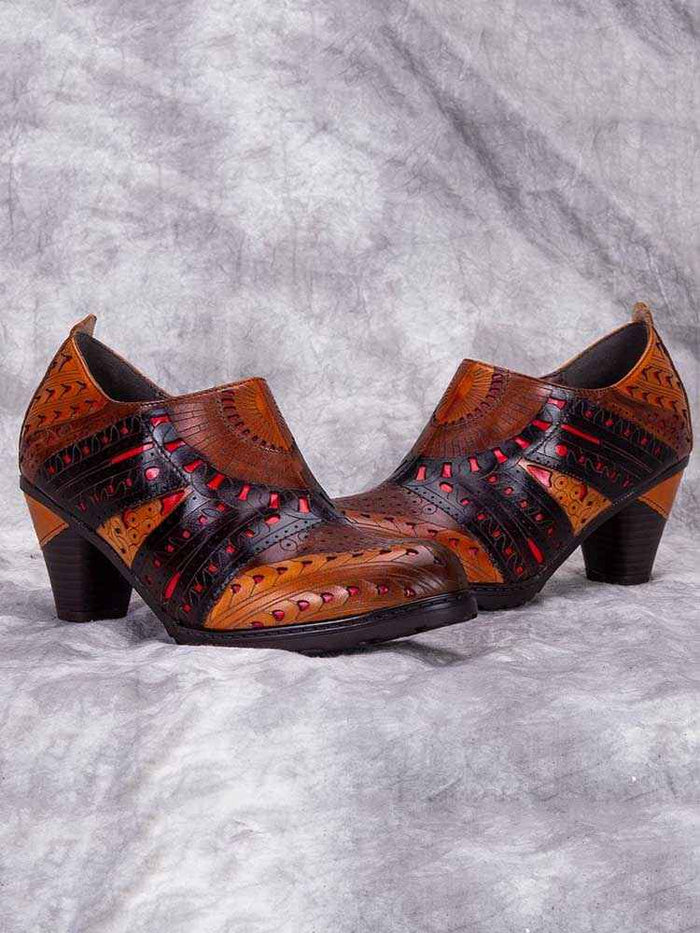 Emmeline Pattern Engraved Leather Shoes