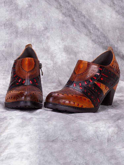 Emmeline Pattern Engraved Leather Shoes