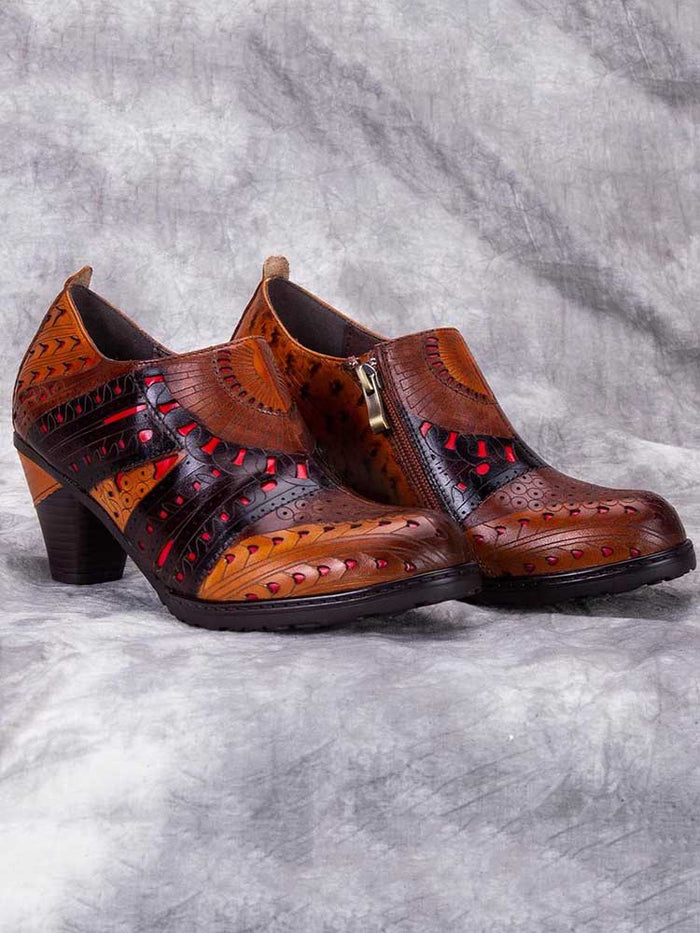 Emmeline Pattern Engraved Leather Shoes