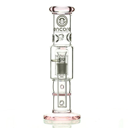 ENCORE 12 inch Straight Tube Waterpipe with Tree and Honeycomb Stack Perc in Pink - Smoke Spot Smoke Shop