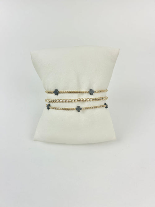 Enewton Small Signature Cross Gold 2mm Charcoal Bracelet Stack Bracelets in at Wrapsody