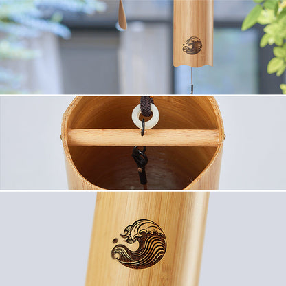 【Engravable】Hluru Nanmu Bamboo Wind Chime 8 Bars Double Swing for Relaxation - Wave Series