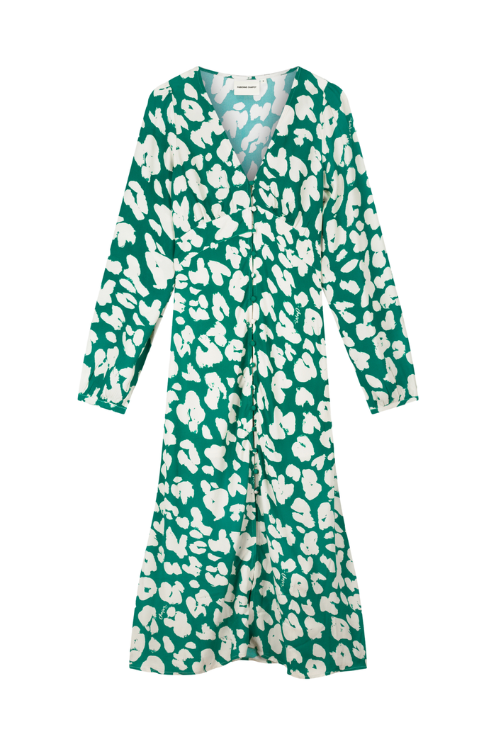 Fabienne Chapot Ana Dress Evergreen/Cosy White features a floral design by Fabienne Chapot, shop at Dotique.