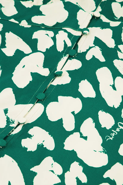 Close-up of Fabienne Chapot Ana Dress Evergreen/Cosy White fabric pattern and buttons, shop Fabienne Chapot at Dotique