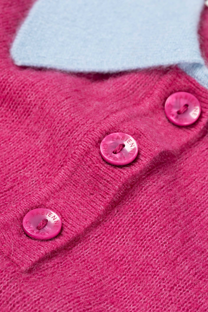 Close-up of pink buttons on Fabienne Chapot Barbara Pullover Fab Fucshia by Fabienne Chapot, shop Fabienne Chapot at Dotique.