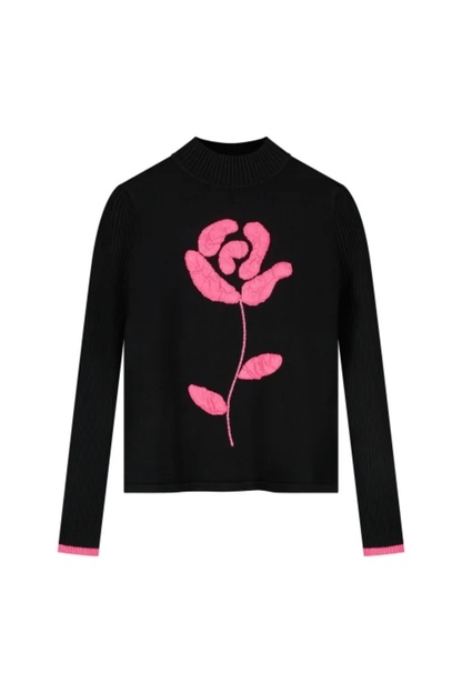 Fabienne Chapot Courtney Rose Pullover Black by Fabienne Chapot with pink floral detail, shop Fabienne Chapot at Dotique