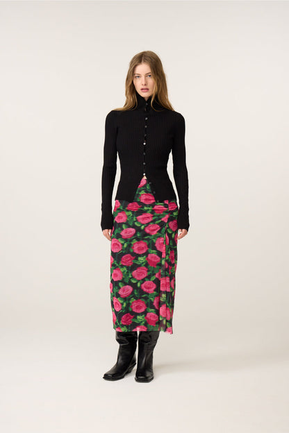 Fabienne Chapot Jessy Midi Skirt Fab Fuchsia/Black worn by model, shop Fabienne Chapot at Dotique for vibrant floral style.