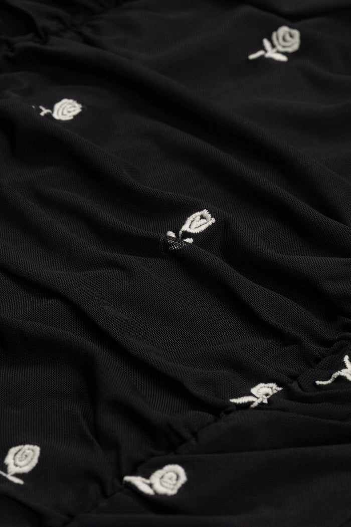 Fabienne Chapot Kamea Top Black/Cosy White by Fabienne Chapot with embroidered roses, shop Fabienne Chapot at Dotique.