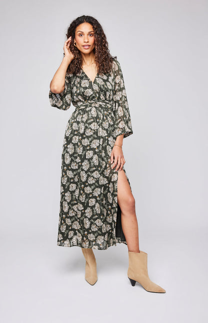 Gentle Fawn green floral maxi fall dress.
