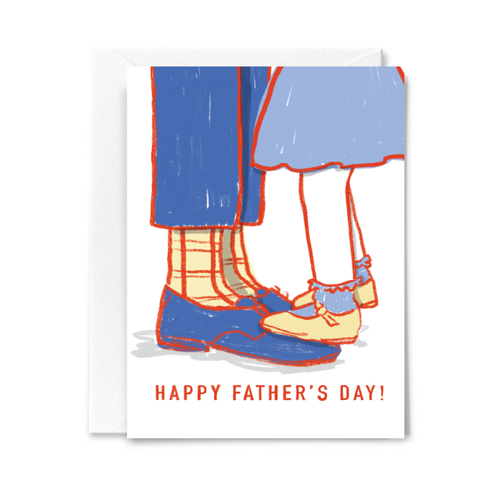 Father's Day card with illustration of father and daughter's feet and 'Happy Father's Day!' text.