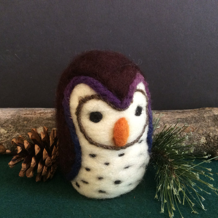 Felted Owl in Purple & Rust