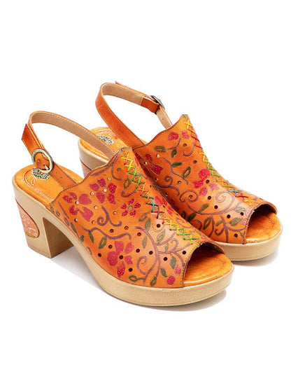 Fish Mouth Genuine Leather High Heel Sandals