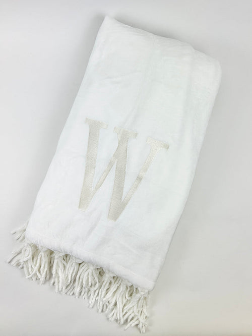 Fleece Fringe Blanket in White/Cream Blankets & Throws in at Wrapsody