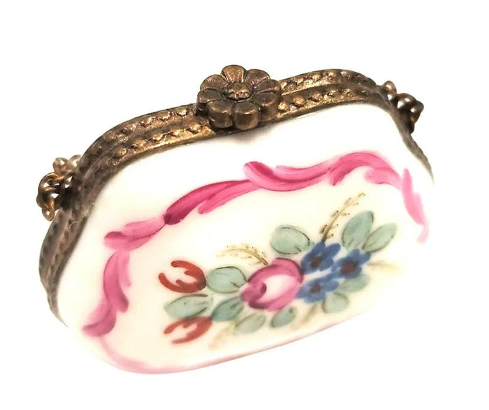 Hand-Painted Floral Purse Box Porcelain Limoges purse trinket box limoges French Trinket Box