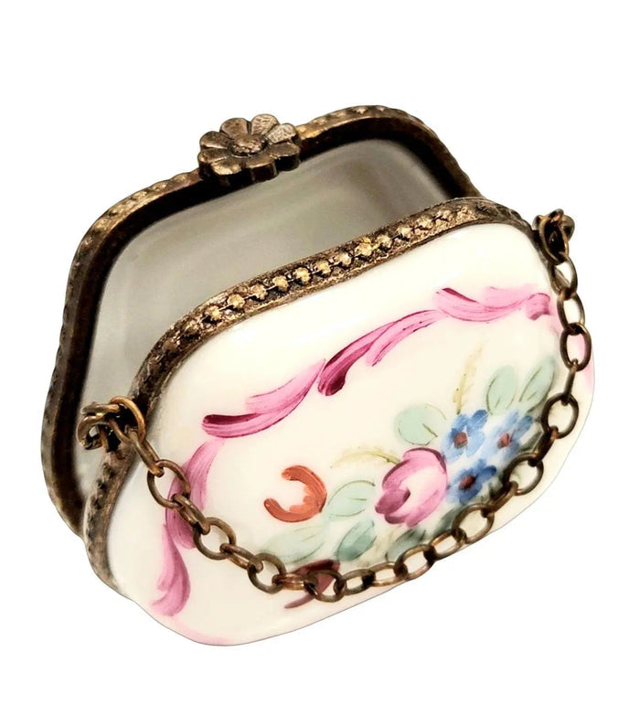 Hand-Painted Floral Purse Box Porcelain Limoges purse trinket box limoges French Trinket Box