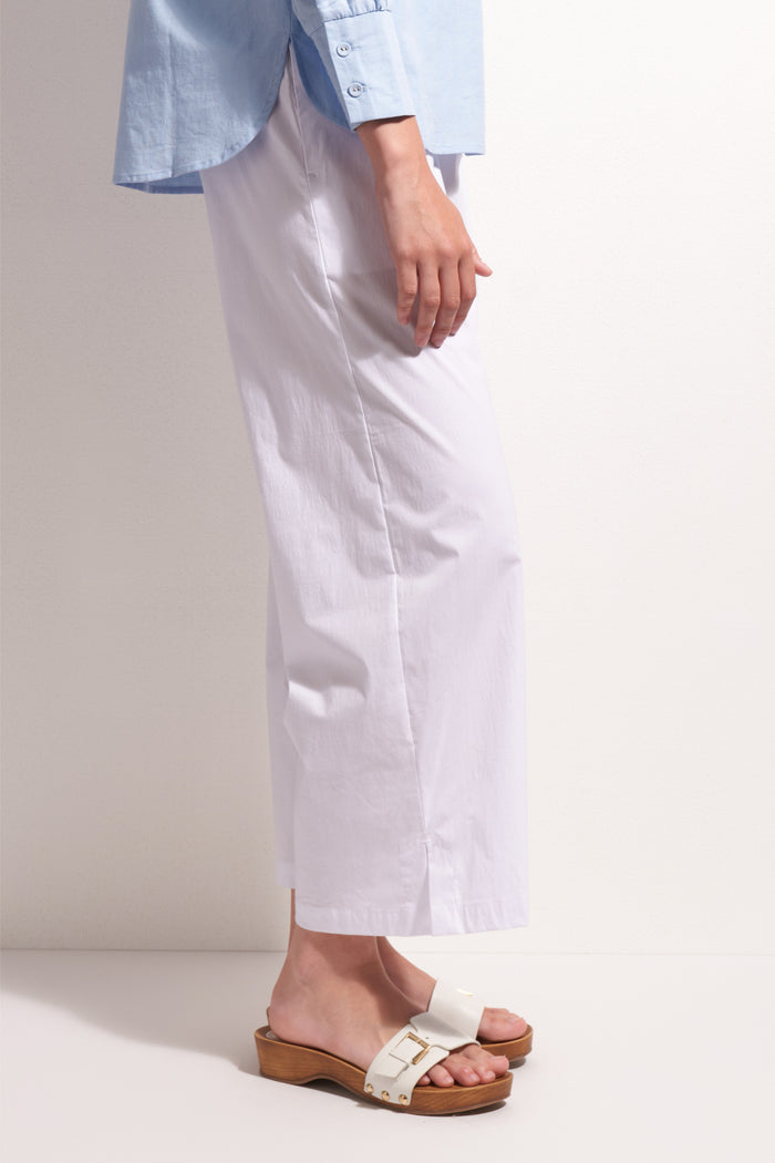 Foil Fo8259 Broad Horizon Trousers White styled with light blue shirt and white sandals Shop Foil at Dotique