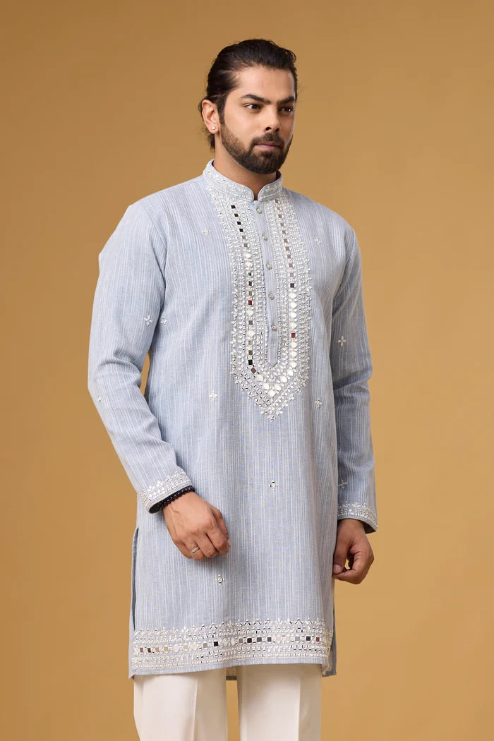 Frost Blue Heritage Kurta Set – Festive Ethnic Wear | Mahavir NX