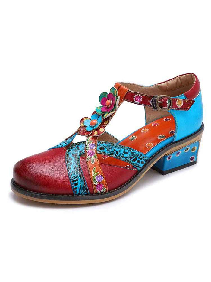 Genuine Leather Flower Retro Shoes