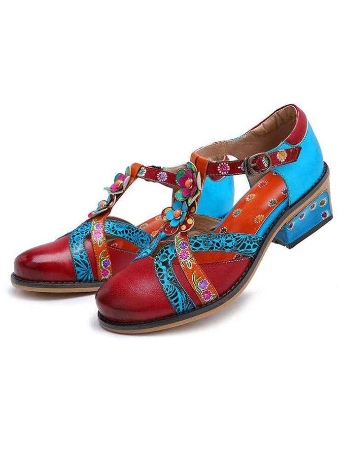 Genuine Leather Flower Retro Shoes