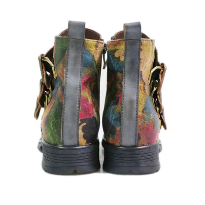 Genuine Leather Hand Painted Flat Boots