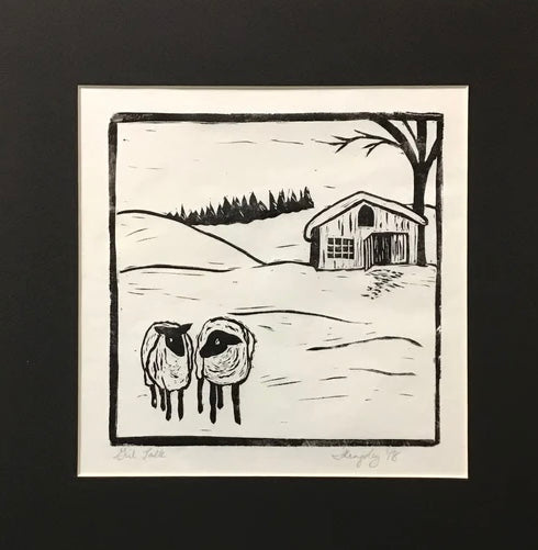 “Girl Talk” Rubber Block Print with Black Mat