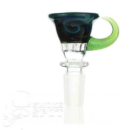 Glass Enthuastic 14mm Bowl with Hook #119 featuring honeycomb 7-hole screen - Smoke Spot Smoke Shop