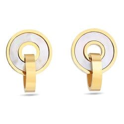 Stainless steel gold tone round pendant earrings, shell detail