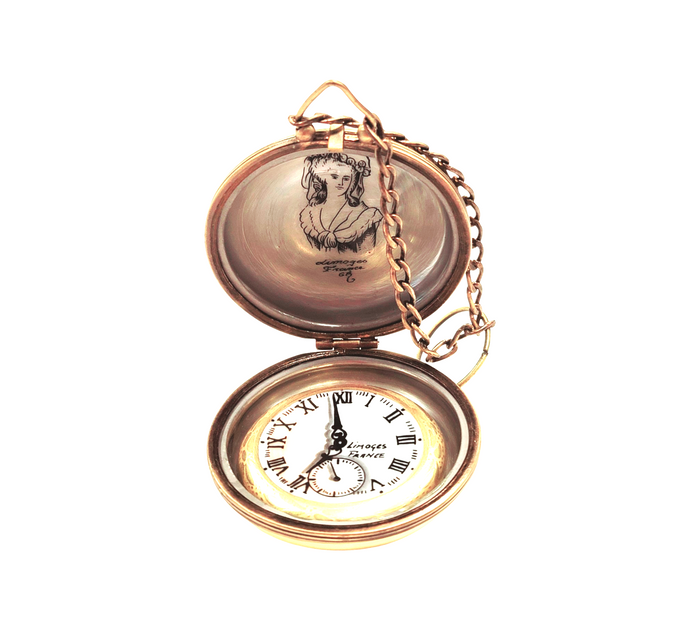 Elegant Gold Pocket Watch Porcelain Limoges professional home French Trinket Box