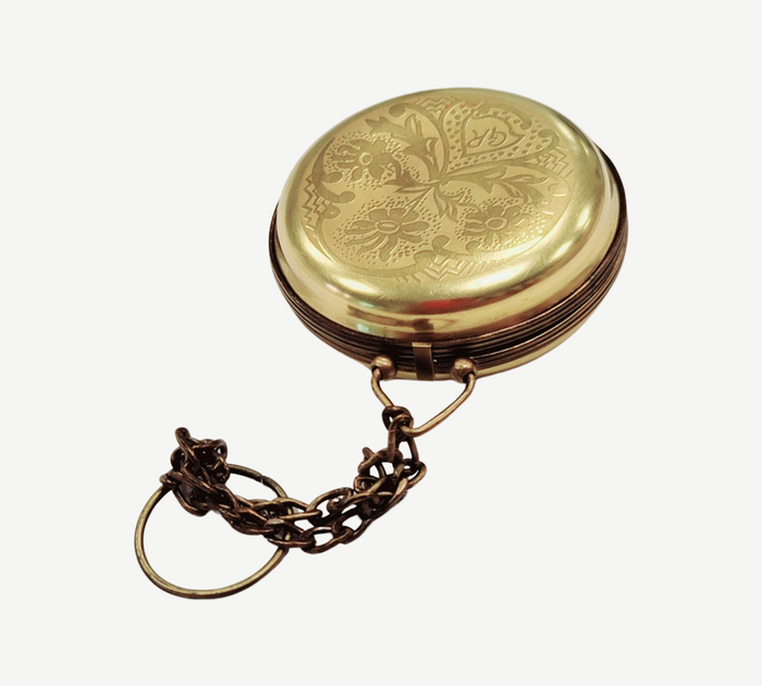 Elegant Gold Pocket Watch Porcelain Limoges professional home French Trinket Box
