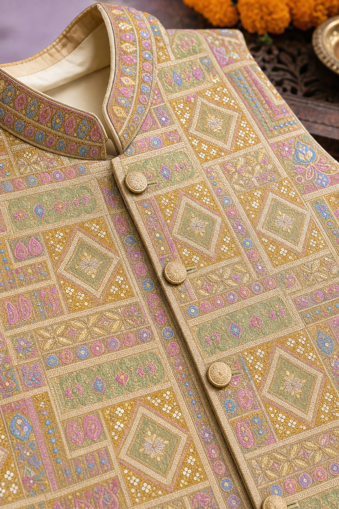 Golden Heritage Festive Koti for Men | Mahavir NX