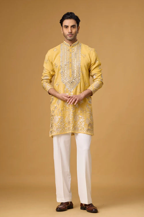Golden Sunburst Embroidered Kurta Set for Men | Mahavir NX