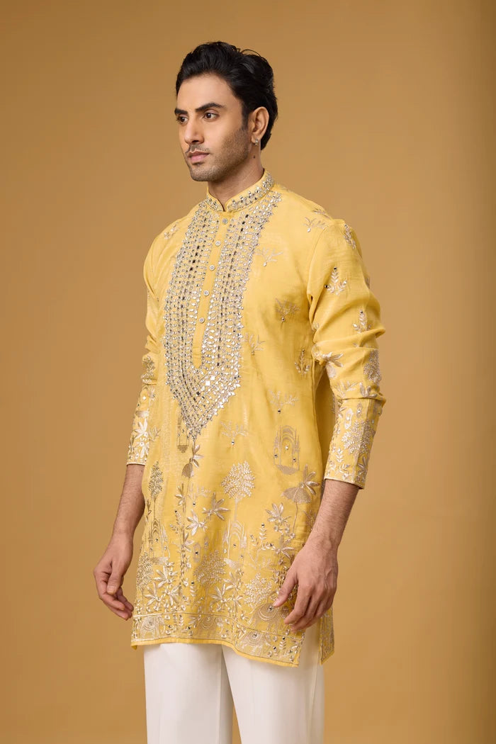 Golden Yellow Embroidered Kurta Set – Festive Wear | Mahavir NX