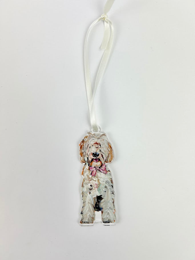Goldendoodle Pink Bow Acrylic Ornament Home Decor in  at Wrapsody