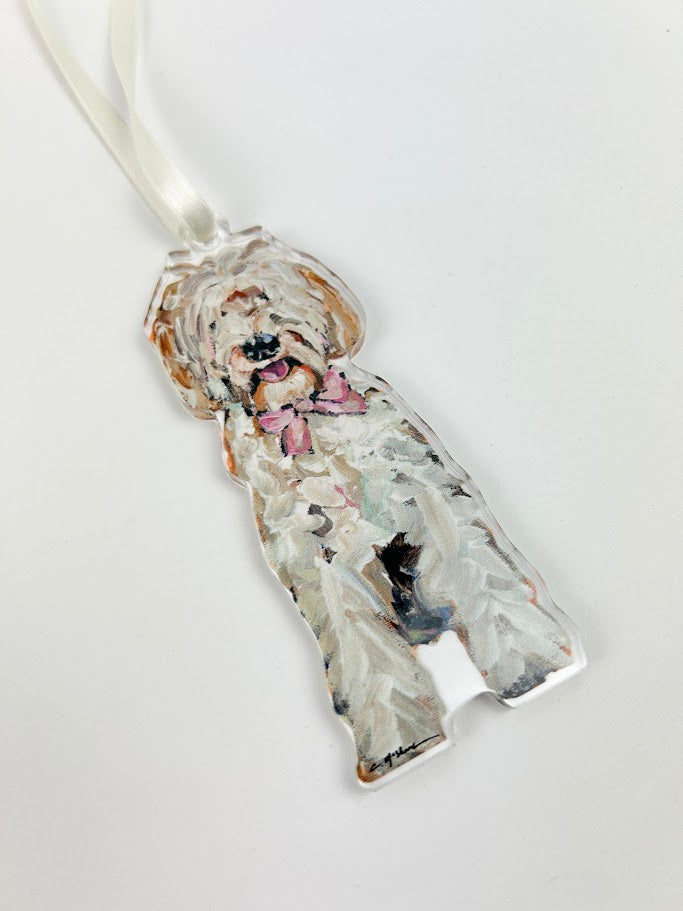 Goldendoodle Pink Bow Acrylic Ornament Home Decor in  at Wrapsody