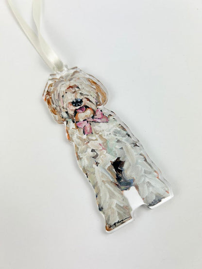 Goldendoodle Pink Bow Acrylic Ornament Home Decor in  at Wrapsody