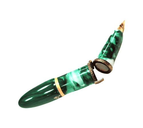 Green Elegance Fountain Pen Porcelain Limoges French Trinket Box