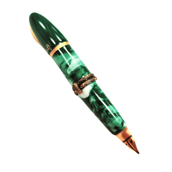 Green Elegance Fountain Pen Porcelain Limoges French Trinket Box