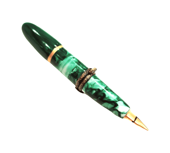 Green Elegance Fountain Pen Porcelain Limoges French Trinket Box