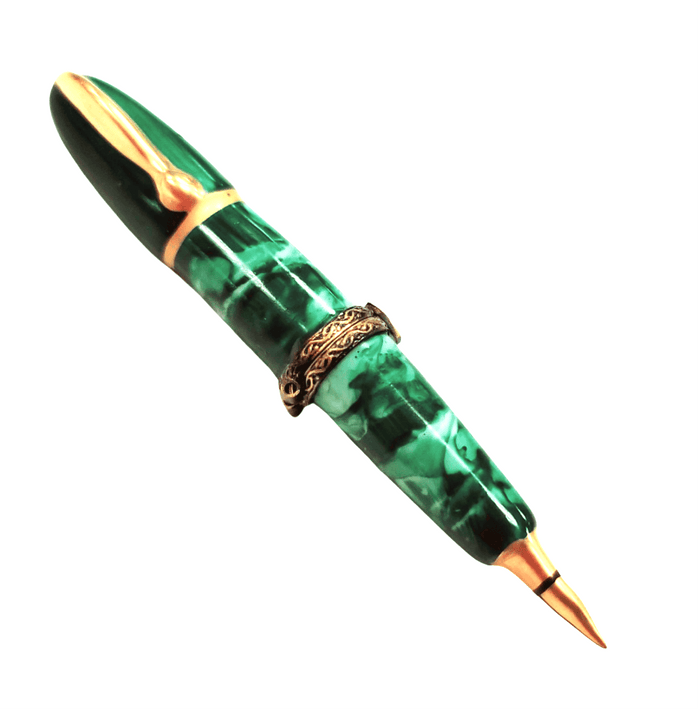 Green Elegance Fountain Pen Porcelain Limoges French Trinket Box
