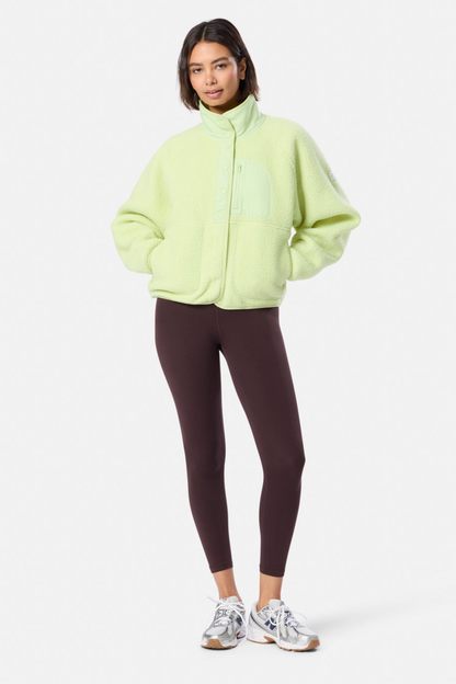 Woman wearing Gym + Coffee Horizon Layer Up Jacket in in Lime Sorbet by Gym+Coffee, shop the vendor at Dotique for versatile outerwear